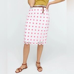 J Crew Pencil Floral Crochet Lined Pink & White Skirt Size 2 AK075 READ DESC.!